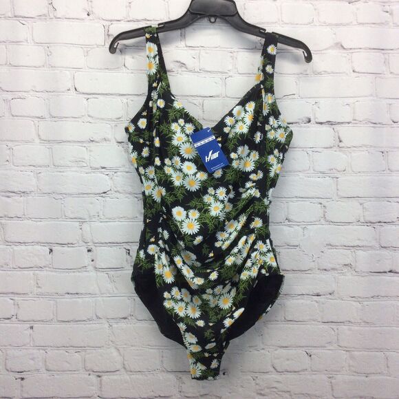 Hilor One Piece Swimsuit Women’s Size 16 Daisy Shirred Tank Tummy Control Retro - Picture 6 of 10